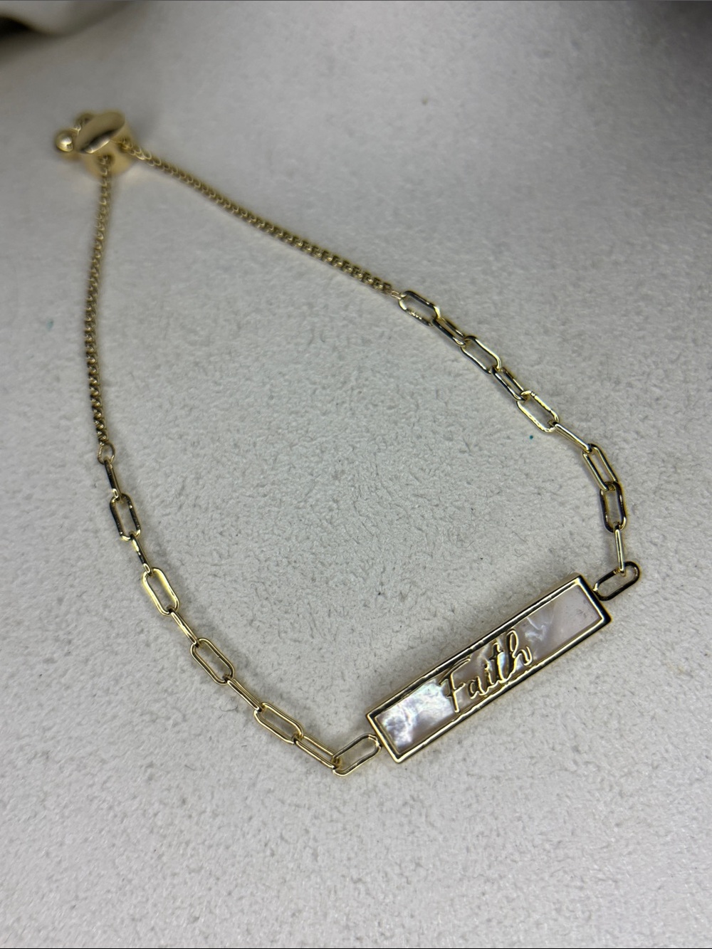 Faith Bar Gold adjustable Bracelet with Mother-of-Pearl Inlay by La CN